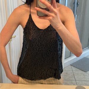 J.O.A. Black Sequin Halter Cami Top - NEW WITH TAGS